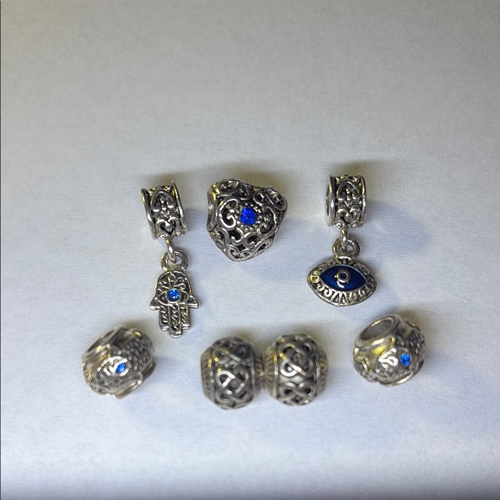 Silver Charm Set with Blue Accents